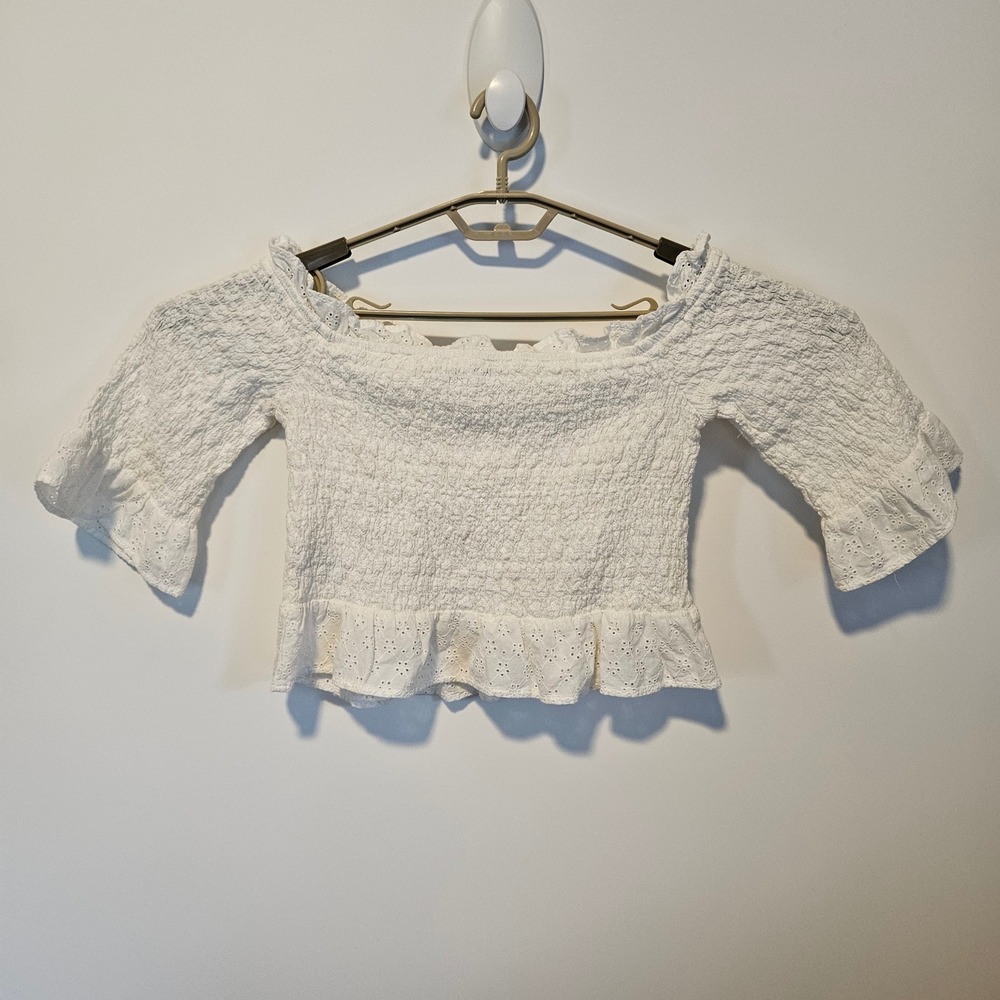 American Eagle Smocked Off Shoulder Small White Cropped Renfaire Pirate‎ Cottage - Picture 3 of 9
